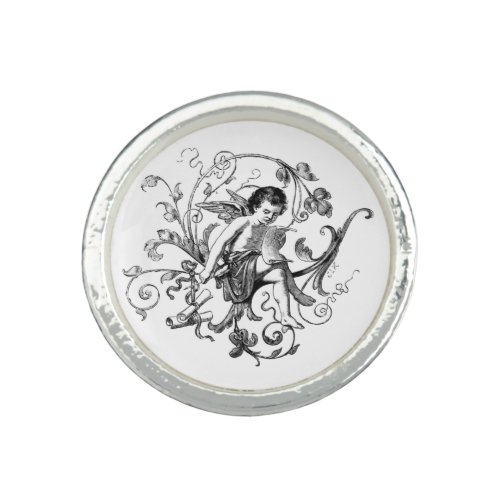 *~* Vintage AP40 Cherub Cupid Reading a Scroll Ring