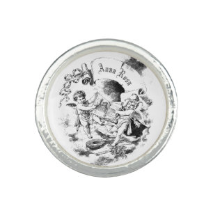 *~* Vintage AP40 Cherub Reading Books Scroll Ring