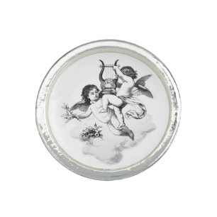 *~* Vintage AP40 Cherubs Playing HARP Flowers Ring