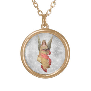 *~* Vintage AP40 Classic Angels Scroll Book Gold Plated Necklace