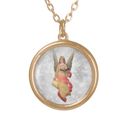 *~* Vintage AP40 Classic Angels Scroll Book Gold Plated Necklace