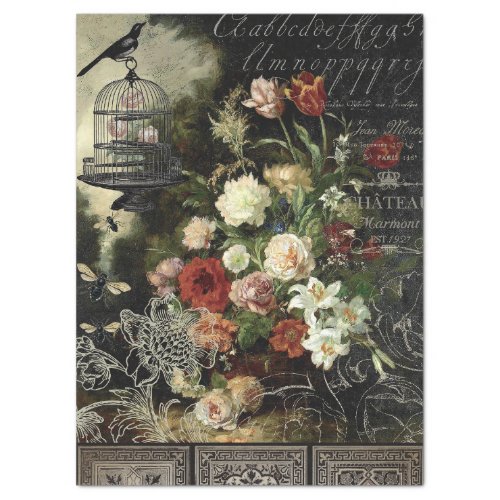 VINTAGE APOTHECARY BIRDCAGE FLORAL TISSUE PAPER