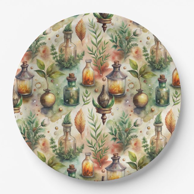 Vintage Apothecary Bottles Pattern (1) Paper Plates (Front)