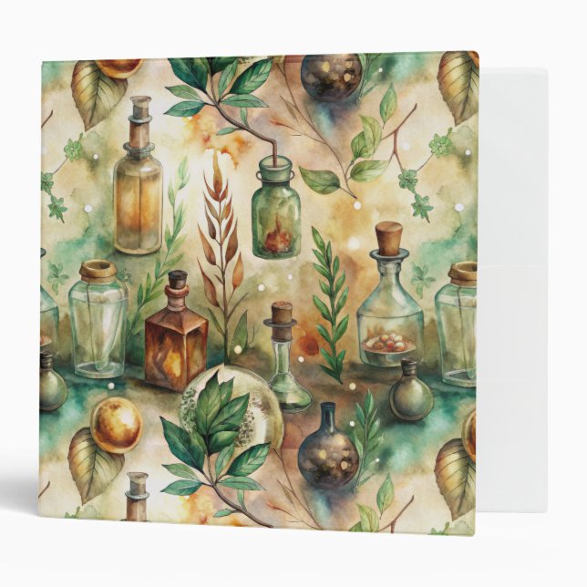 Vintage Apothecary Bottles Pattern (2) 3 Ring Binder (Front/Inside)