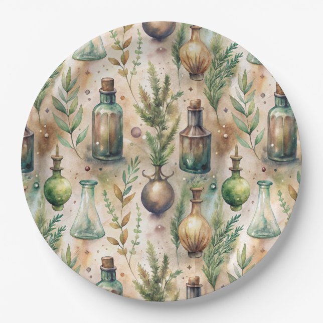 Vintage Apothecary Bottles Pattern (3) Paper Plates (Front)