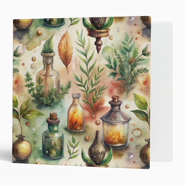 Vintage Apothecary Bottles Pattern 3 Ring Binder (Front/Inside)