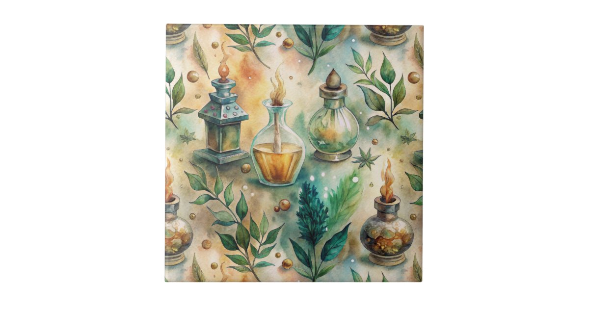 Fresh Look at Vintage Apothecary Bottles Pattern 4 Ceramic Tile