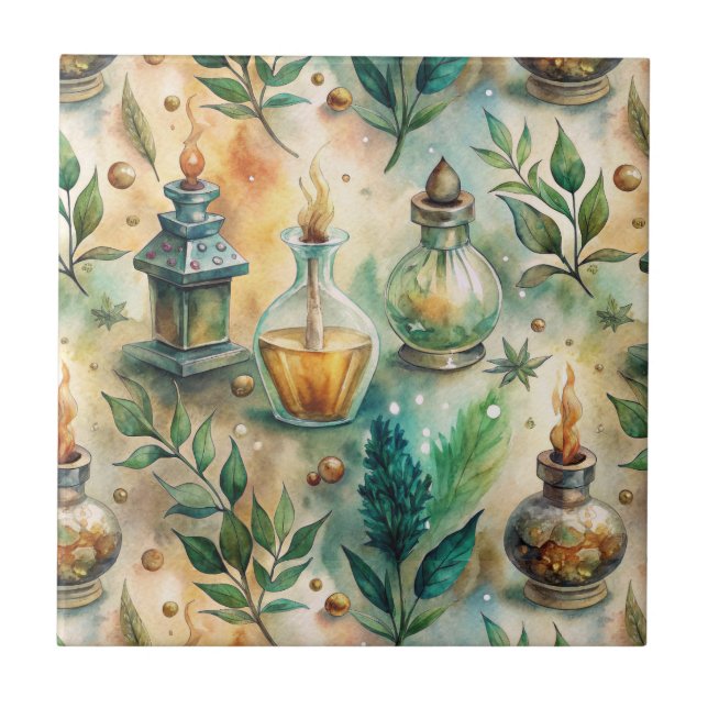 Vintage Apothecary Bottles Pattern (4) Ceramic Tile (Front)