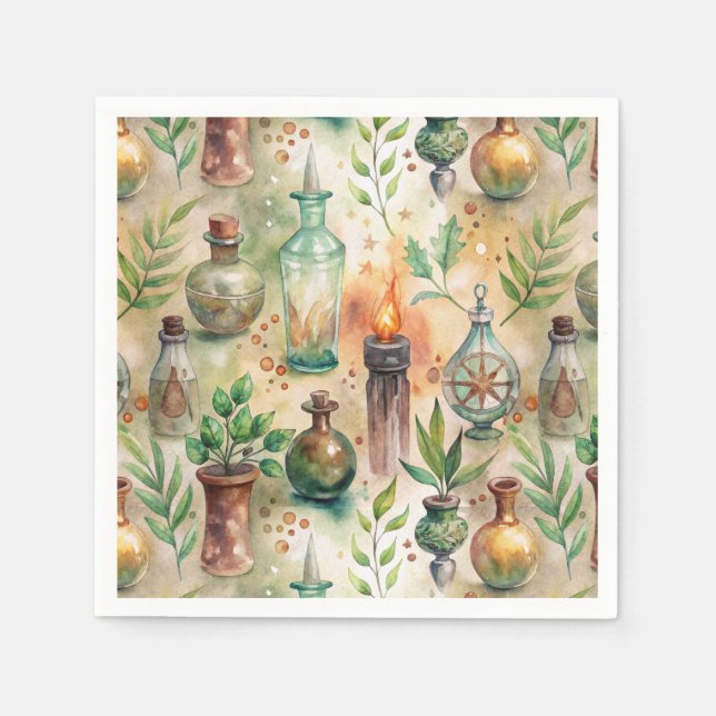 Vintage Apothecary Bottles Pattern (5) Napkins (Front)