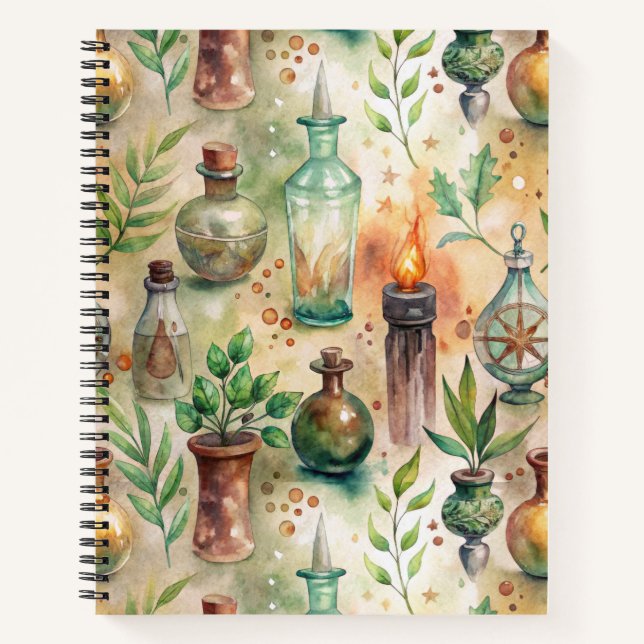 Vintage Apothecary Bottles Pattern (5) Notebook (Front)