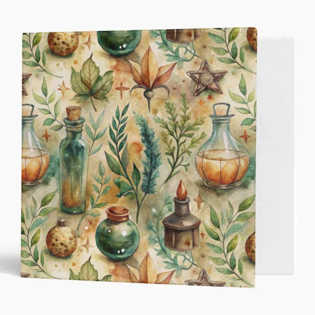 Vintage Apothecary Bottles Pattern (6) 3 Ring Binder (Front/Inside)