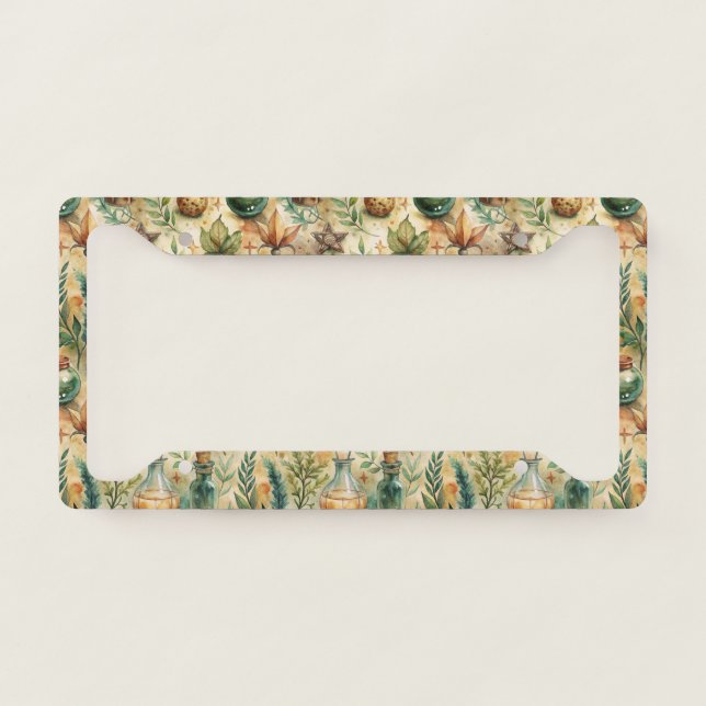 Vintage Apothecary Bottles Pattern (6) License Plate Frame (Front)