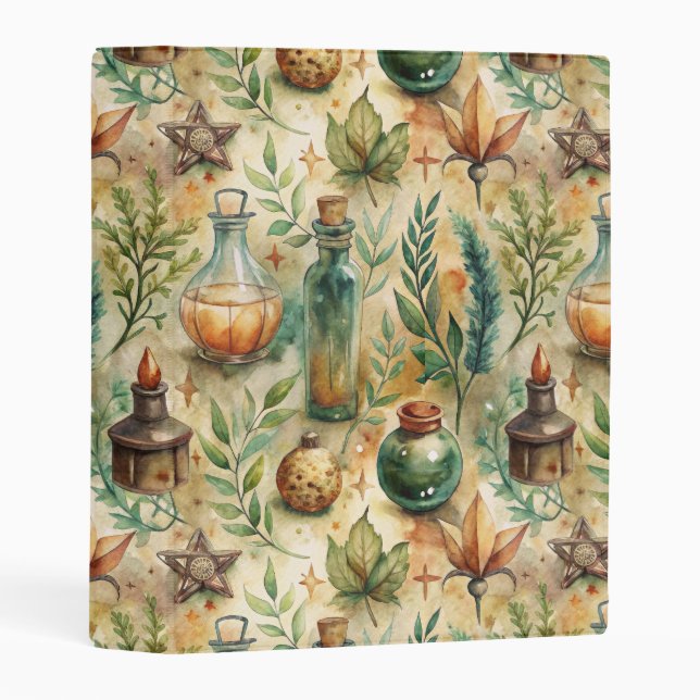 Vintage Apothecary Bottles Pattern (6) Mini Binder (Front/Spine)