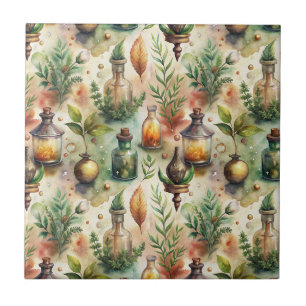 Vintage Apothecary Bottles Pattern Ceramic Tile