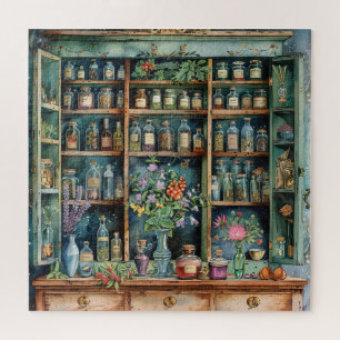 Vintage Apothecary Cupboard Watercolors Jigsaw Puzzle
