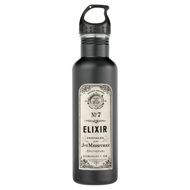 Vintage Apothecary Elixir Label Stainless Steel Water Bottle (Front)