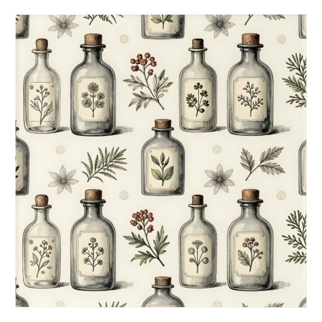 Vintage Apothecary Herb Bottles Pattern Acrylic Print (Front)