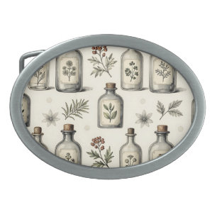 Vintage Apothecary Herb Bottles Pattern Belt Buckle