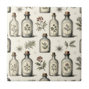 Vintage Apothecary Herb Bottles Pattern Ceramic Tile
