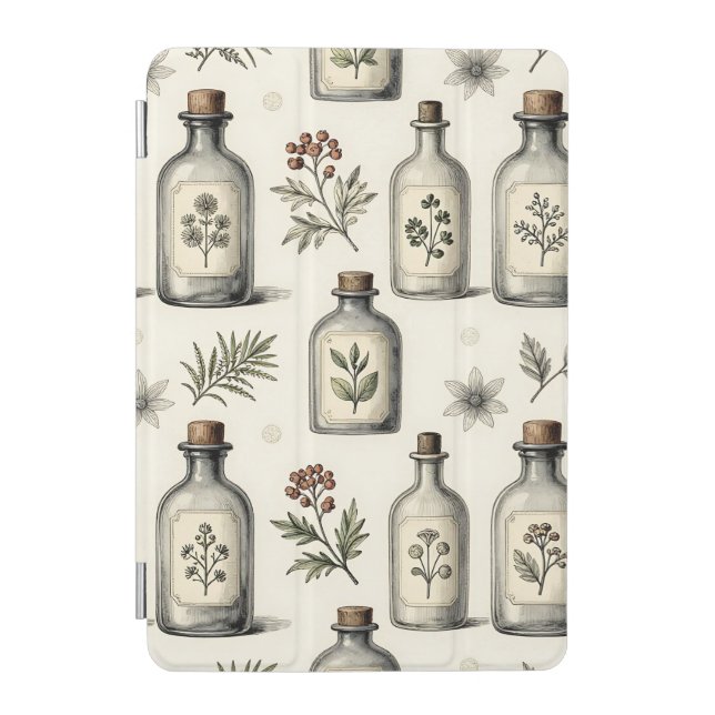 Vintage Apothecary Herb Bottles Pattern iPad Mini Cover (Front)