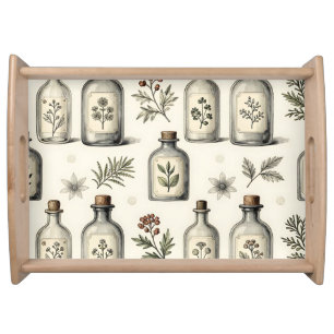 Vintage Apothecary Herb Bottles Pattern Serving Tray