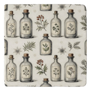 Vintage Apothecary Herb Bottles Pattern Trivet
