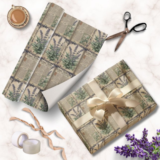 Vintage Apothecary Lavender Garden  Wrapping Paper (Vintage Lavender Dream Apothecary Wrapping Paper for Mother's Day or Garden Lovers Gifts)