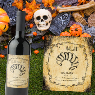 Vintage Apothecary Skull & Maggot Halloween Wine Label