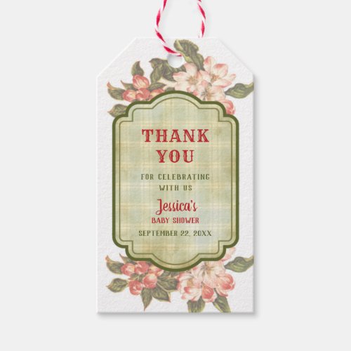 Vintage Apple Blossom and Plaid Thank You Gift Tag