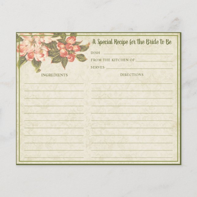 Vintage Apple Blossom |  Bridal Shower Recipe Card (Front)