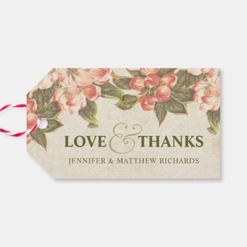 Vintage Apple Blossom Love  Thanks  Wedding Gift Tags