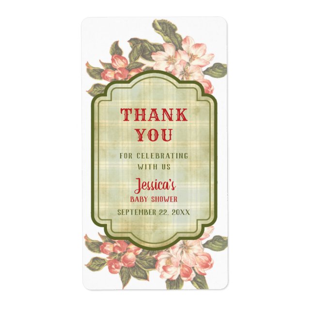 Vintage Apple Blossom & Plaid Label (Front)