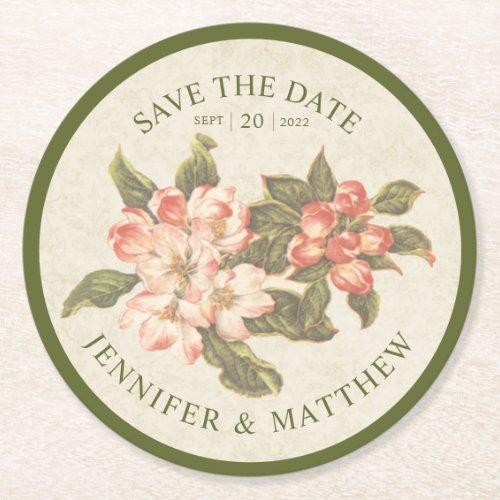 Vintage Apple Blossom  Save the Date Coaster