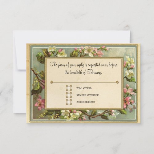 Vintage Apple Blossom Tea Stained Typography RSVP Card