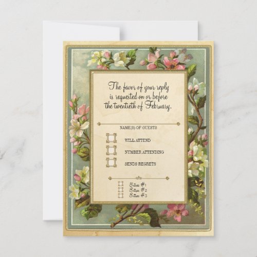 Vintage Apple Blossom Tea Stained Typography RSVP Card