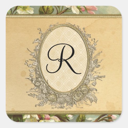 Vintage Apple Blossom Tea Stained Typography Square Sticker