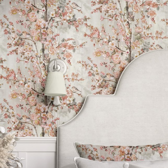 Vintage Apple Blossom Tree with Birds Wallpaper (Creator Uploaded)