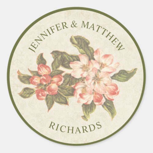 Vintage Apple Blossom Wedding  Name Classic Round Classic Round Sticker