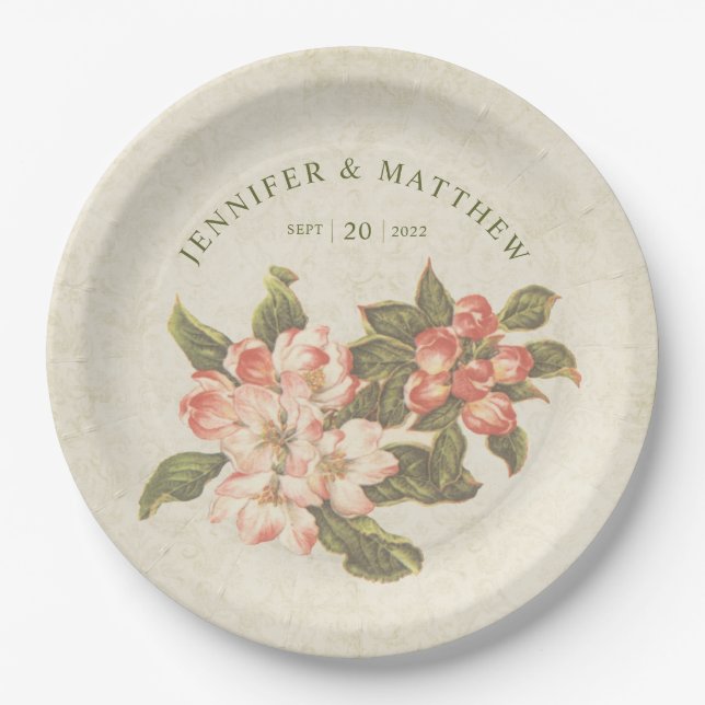 Vintage Apple Blossom  Wedding Paper Plates (Front)