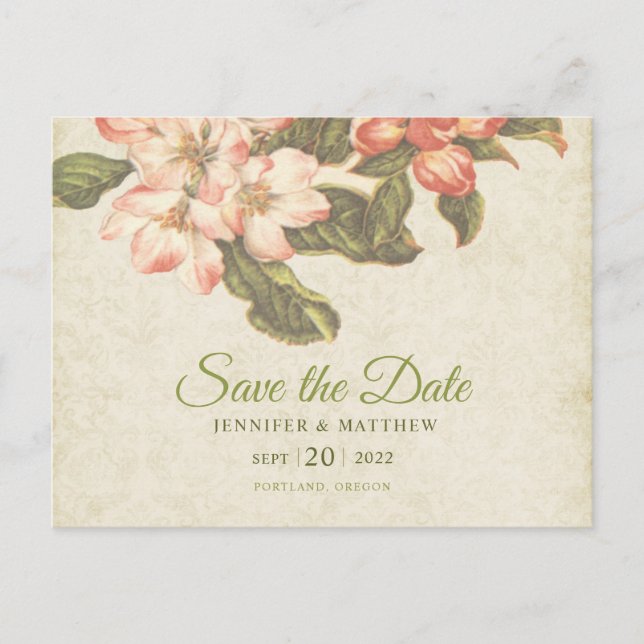 Vintage Apple Blossom  Wedding | Save the Date Postcard (Front)