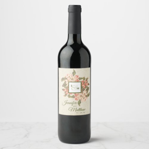 Vintage Apple Blossom  Wedding Wine Label