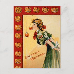 Vintage Apple Bobbing Halloween Postcard