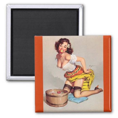 Vintage Apple Bobbing Pin Up Girl Magnet