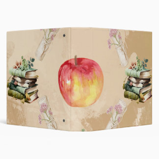 Vintage Apple & Book Pattern – Cozy Fall Vibe 3 Ring Binder