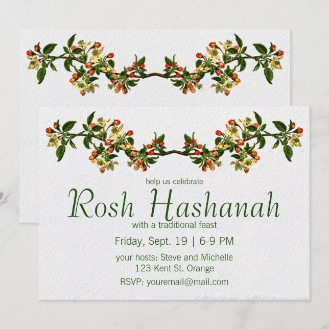 Vintage Apple Branch with Flowers Invitation (Front/Back)