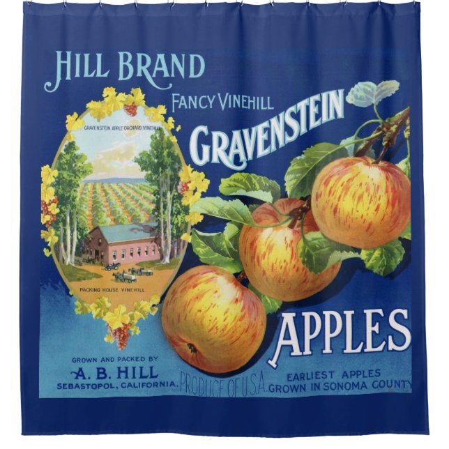 Vintage Apple Crate Label Shower Curtain (Front)