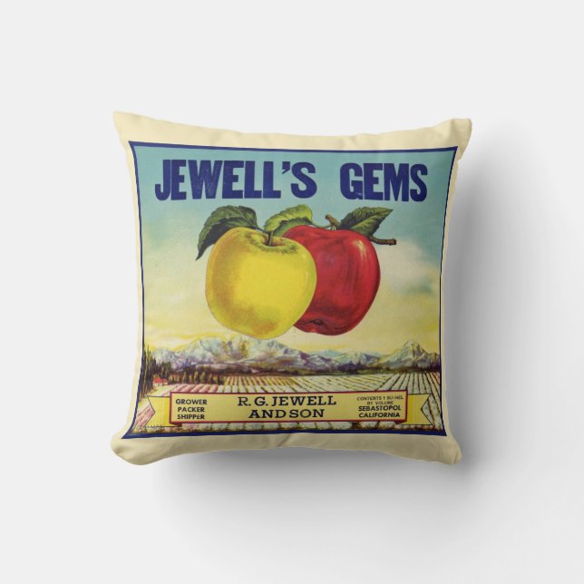 Vintage Apple Crate Label Throw Pillow (Front)