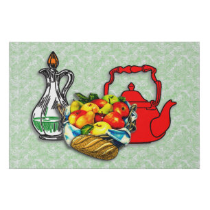 Vintage Apple Fruit Basket OliveOil Baguette Bread Faux Canvas Print