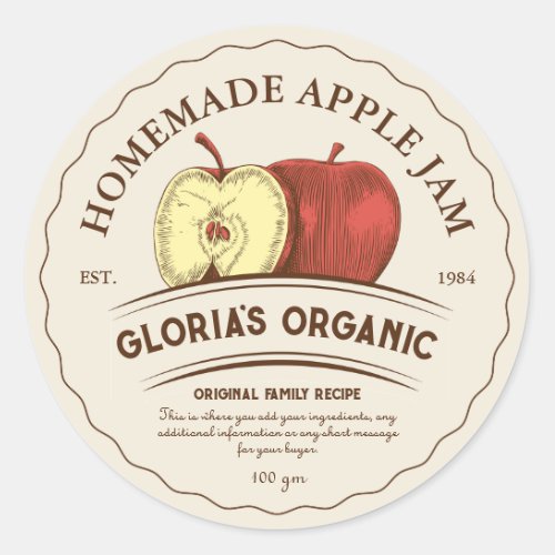 Vintage Apple Fruit Jam Custom Product Label