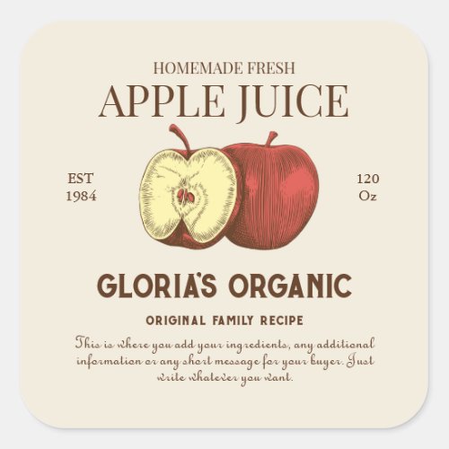 Vintage Apple Fruit Juice Custom Product Label